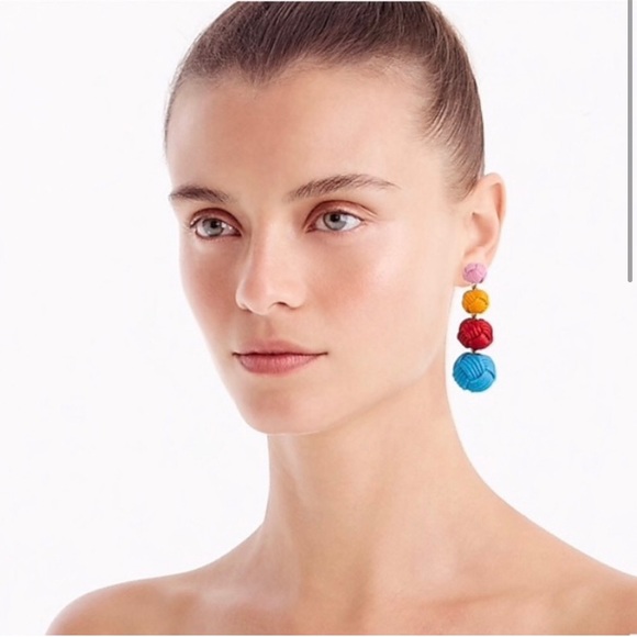 NWT J. Crew Love Knot Drop Earrings & Dust Bag- Vibrant Orange - Picture 3 of 8